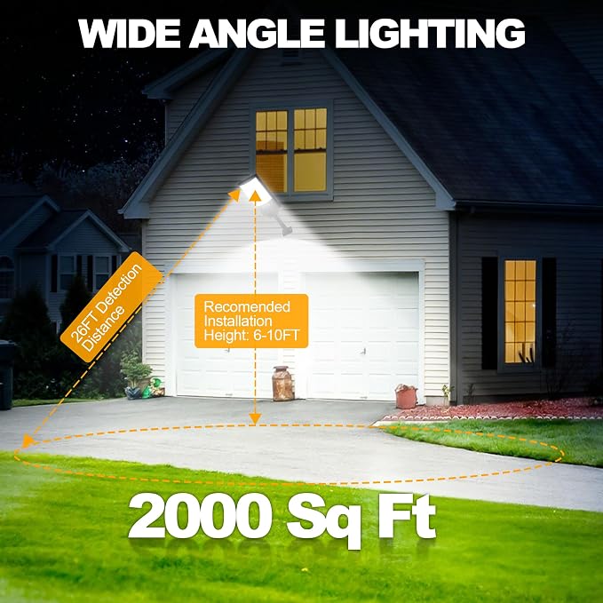 Solar Street Lights Outdoor, Waterproof Motion Sensor Solar Lights with Remote Control, 6500K Dusk to Dawn Parking Lot Flood Light for Outside Garage Yard, 2 Pack