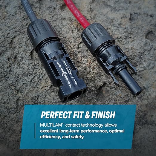 TEMCo Solar Panel Extension Cable 12 AWG 50 Ft Red + 50 Ft Black w/Staubli MC4 Connectors