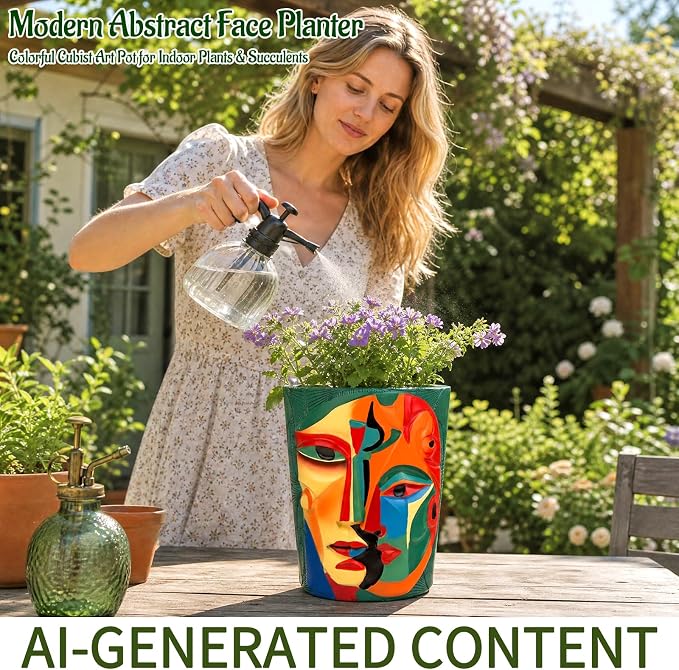 Mrlikale Abstract Face Planter Pots with Drainage Hole for Indoor Plants | 6.6 Inch Hand-Painted Funny Face Flower Pot for Succulents, Shelves, Desks, and Modern Home Decor