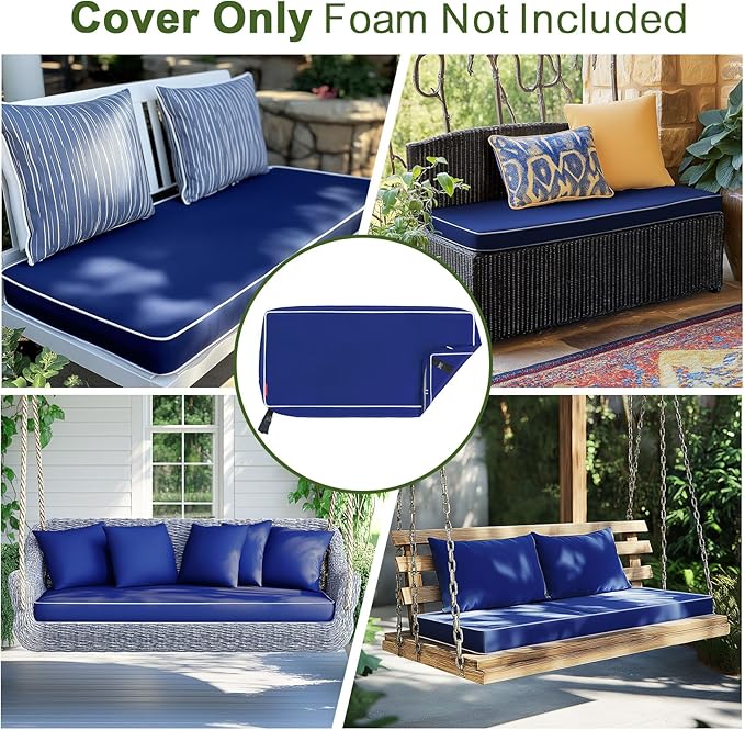 Porch Shield Outdoor Bench Cushion Cover – Waterproof Swing Cushion Cover for Patio Furniture Loveseat (Not Insert) Solid Navy 45" W x 18" D x 3" H
