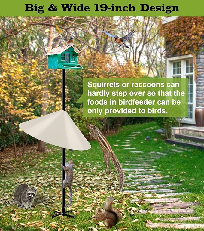 19 Inch Wide Squirrel Baffle for Bird Feeder Pole, Outside Pole Mount Stopper & Bird House Guard for Outdoor Shepherd’s Hook, Beige, 1 Pack