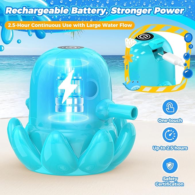 Water Table Pump, Battery Powered Continuous Water Pump for Water Table, Cordless Octopus Rechargeable Magnetic Pump, No Drill Installation, Outdoor Water Play Accessory for Kids (Green)