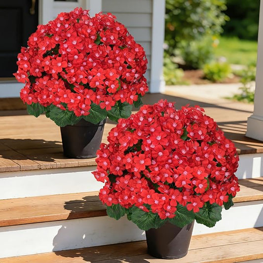 Grooy Artificial Plants Flowers Topiary Ball for Outdoor, 2 Pack Fake Silk Crabapple Flower Plant Bushes, UV Resistant Realistic Plants Shurbs for Outside,Front Porch,Patio,Yard(Red)