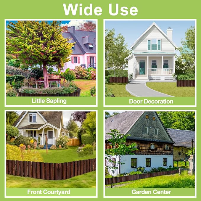 Hicarer 5 Pcs Total 20 ft Wood Garden Edging Fence Border Wood Landscape Border Decorative Flower Bed Barriers with Gloves Hammer for Tree Lawn Yard, 8" H x 47" L for Each(Brown)