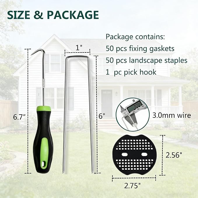 6 Inch 50 PCS Galvanized Landscape Staples with 50 PCS Gasket,Landscape Fabric Pins Stakes Lawn Ground Cover Graden Staples Spikes Weed Barrier Stakes