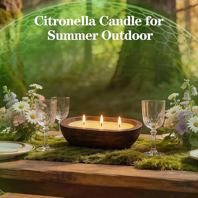 STRN Citronella Candles Bowl Summer Outdoor & Indoor - Large Soy Wax Scented Candles with Wooden Bowl, 2 Packs (35 OZ) for Garden Patio Yard Home Camping Backyard, Burning Time 30 Hours