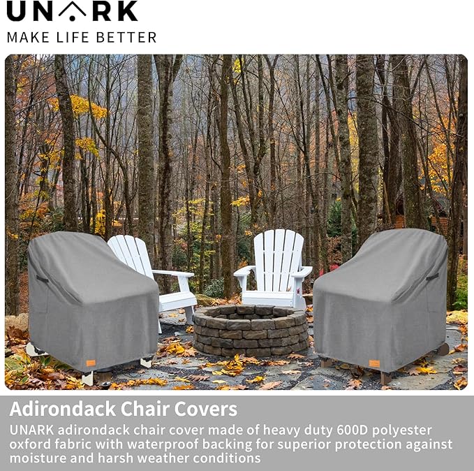 Outdoor Adirondack Chair Covers 28W x 32D x 35H Inches, Patio Furniture Covers Waterproof Heavy Duty Outdoor Swivel Chair Cover,Gery