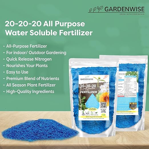Gardenwise 20-20-20 Water-Soluble Fertilizer – Powder for Liquid Plant Food for Indoor & Outdoor Plants, Orchids, Vegetables, Lawns, Flowers – 20 20 20 Fertilizer (20 QUARTS)