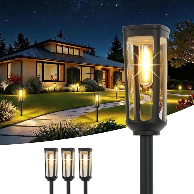 JEJOT Solar Pathway Lights Outdoor Waterproof IP65, 4 Pack Warm White Solar Walkway Lights, Auto On/Off Outdoor Light for Lawn Garden Patio Driveway Decor Landscape Lighting