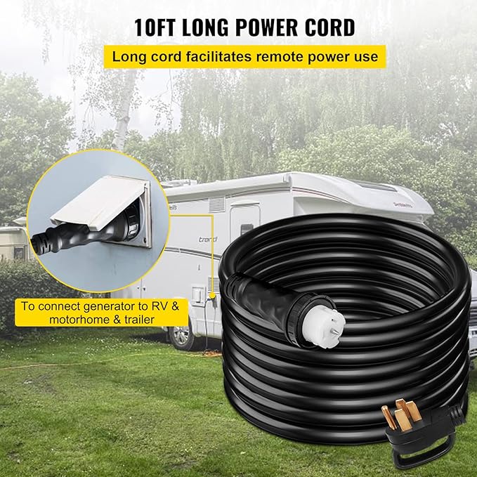 VEVOR 10 FT 50 Amp Generator Extension Cord STW 45446 + 45505 Generator Cord 125V 250V Generator Power Cord N14-50P & SS2-50R & CS6364 Twist Lock Connectors