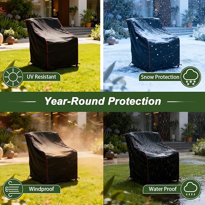 Patio Chair Covers, Outdoor Furniture Waterproof,All-Weather Protection, Fits Adirondack Chair, Lawn Chairs & Swivel Rocking Chairs, Waterproof Outdoor Furniture Cover (Black, 1 Pack)