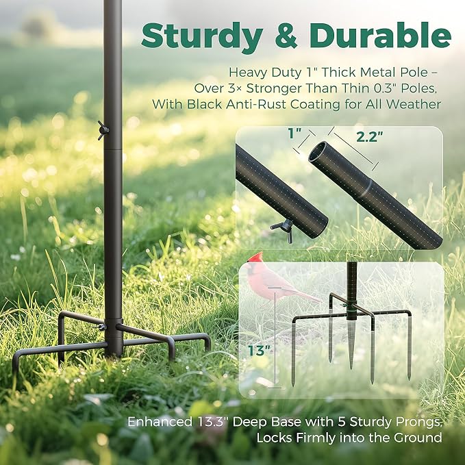 Bird Feeder Pole with Squirrel Baffle, 91'' Inch Heavy-Duty Bird House Pole for Outdoors,Adjustable Height,Universal Mount Kit for Bird Feeder Camera &Bird House (Adapter Included)