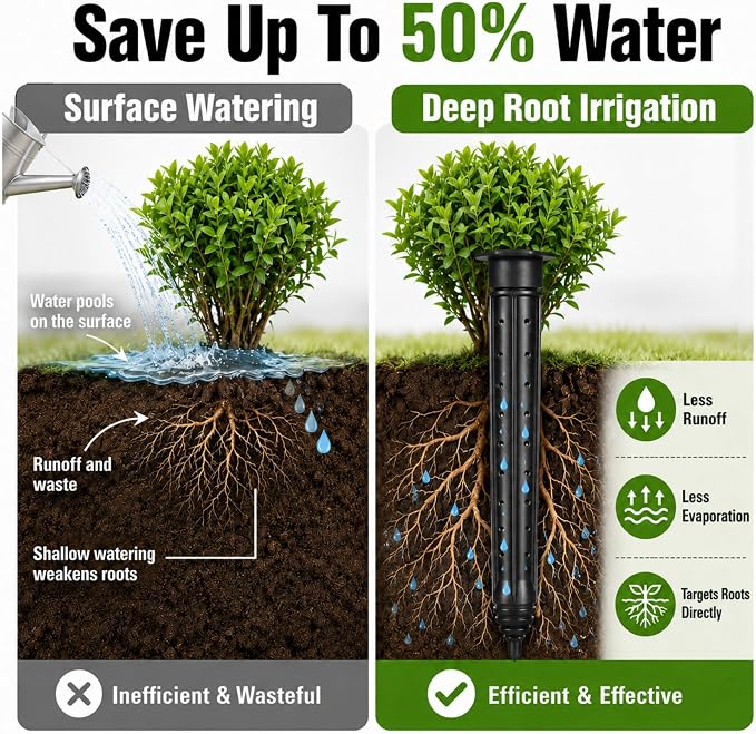 Junkin 12 Pack Tree Watering Stake Large UV Protected ABS Plastic Deep Root Irrigation Spike for Garden Shrubs Bushes Shrubs Flowers Fruits Vegetables Potted Plants (14 Inch)