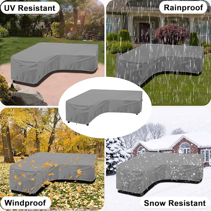 OutdoorLines Waterproof Outdoor Patio Sectional Cover - UV Resistant & Windproof V-Shaped Patio Furniture Covers for Deck, Lawn and Backyard, 420D Heavy Duty Couch Cover 89" L (on Each Side) Grey