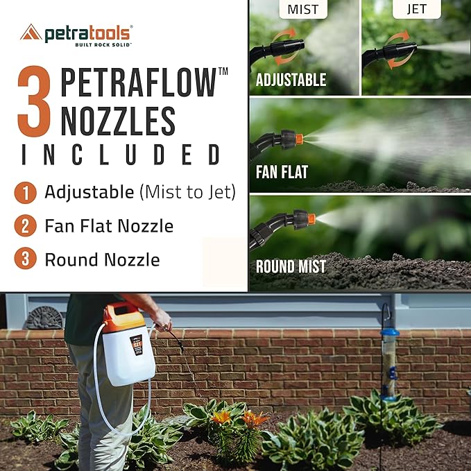 PetraTools EZ1 Battery Powered Sprayer 1 Gallon - Lawn and Garden Electric Sprayer for Weed/Pest Control, Watering & More - Battery Operated for Effortless Spraying (1 Gallon)