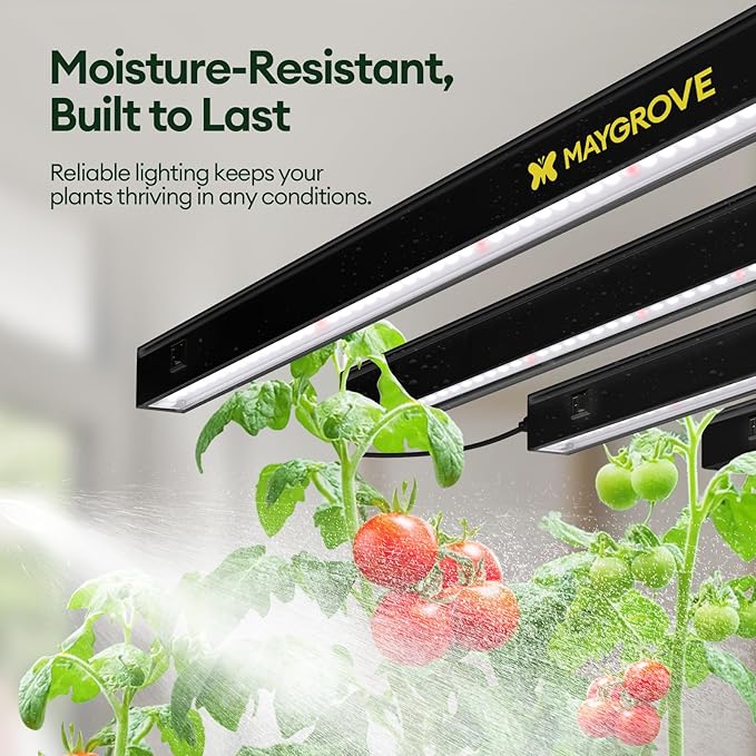 Maygrove T5 Grow Lights for Indoor Plants 1FT, Red-Enhanced Full Spectrum 5000K Grow Light, 28W(4 x 7W), Grow Light Strips for Seed Starting, Greenhouse, High PPFD, Linkable, Black, 4-Pack