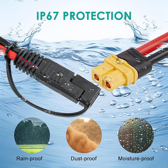 MOOKEERF 10AWG SAE to XT60 Connector Extension Cable 10FT, XT60 Female to SAE Cable With Polarity Reverse Adapter for Portable Power Station Solar Panel Generator