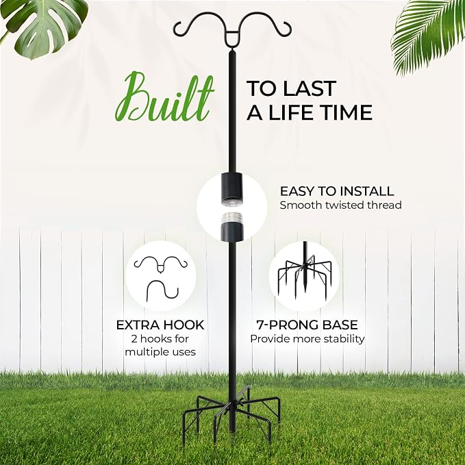 Idzo Heavy Duty String Light Poles for Outside with 2 Optional Hooks and Fence Brackets for Deck, Hold upto 15 Lbs String, 7-Prong