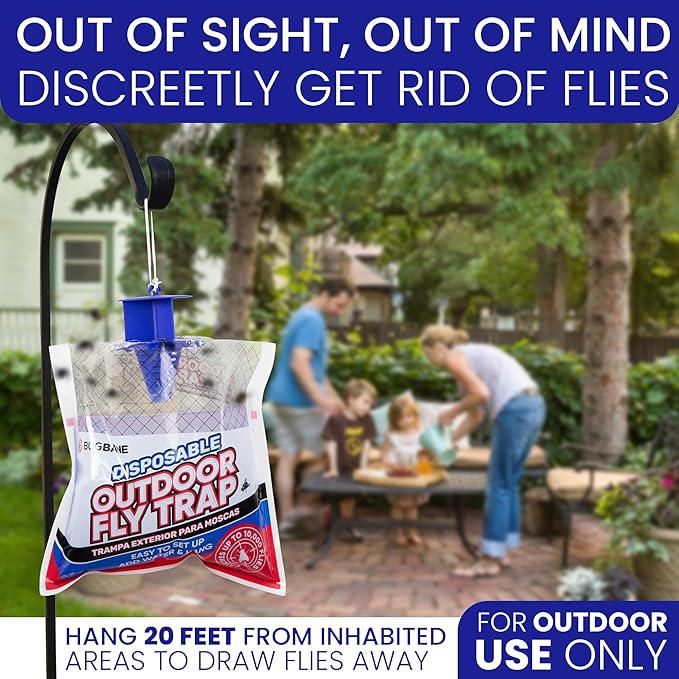 Fly Traps Outdoor Fly Trap for Patio. 2 Non-Toxic Pre-Baited Flies Bags Outdoor Disposable. Hanging Bug Catchers for All Filth Flies Killer for Outside Bug Control in Yard Horse Ranch Trash Can.