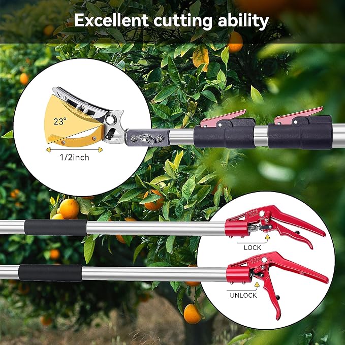 FLORA GUARD Extendable Tree Pruner 4.6-10ft, Telescoping Pole Pruner & Pole Saw with Cut & Hold Fruit Picker, Lightweight Long Reach Branch Trimmer for High Trees