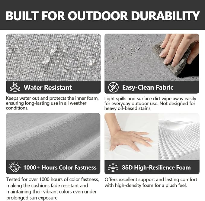 Goodgoods 22x24 inch Outdoor/Indoor Deep Seat Patio Cushions Set of 2 Resilient Foam Filling Water-Proof Stain-Resistant UV Resistant Weather Resistant Deep Seat Bottom Light Gray