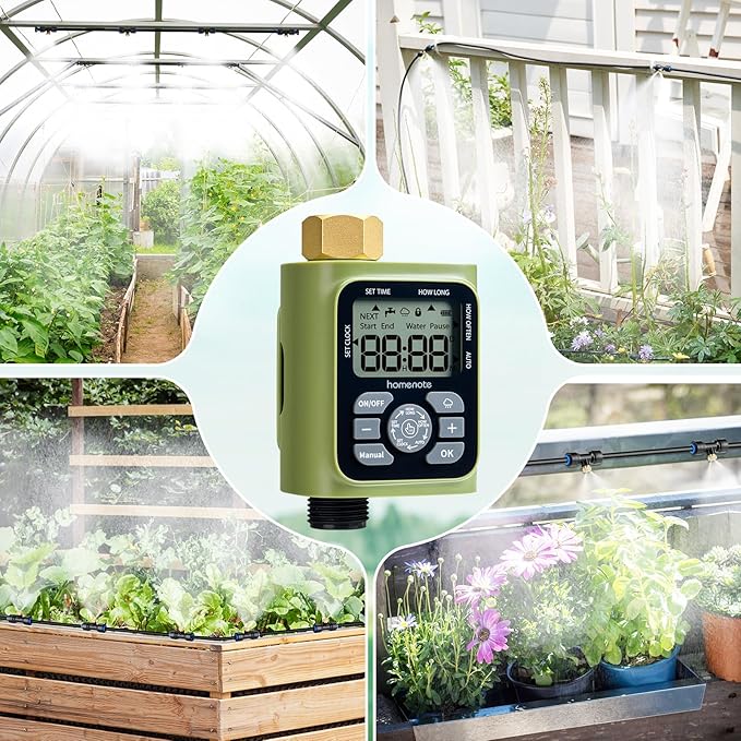 HOMENOTE Misting Cooling System with Timer, 59FT Misting Hose+20 Brass Nozzles+3/4" Brass Adapter+Water Timer with Mist Mode & Irrigation Mode, Outdoor Misters for Patio Cooling and Garden Watering
