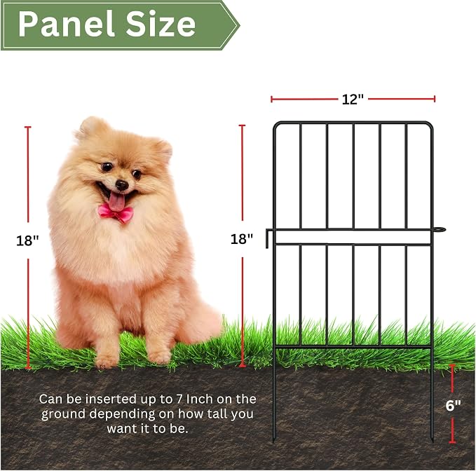 ShopLaLa Decorative Garden Fence (10 Panels) 12in(L) x 24in(H) Rustproof Black Metal Animal Barrier for Dog, Classic Wire Fencing Flower Bed Edging for Yard Landscape Patio Outdoor Border Panels Decor