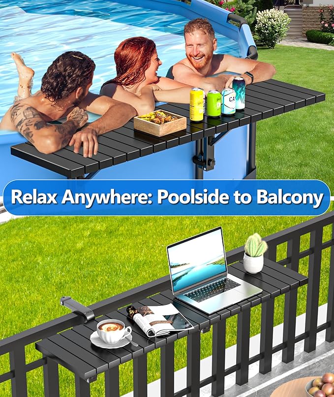 BoYata Pool Bar, Above Ground Pool Side Bar, 49.4×9.6" Galvanized Iron Poolside Table Holds 110LBS, Swim Up Bars Fit Top Rails 4.48" or Less, Frame Above Ground Round & Oval Swimming Pools Accessories