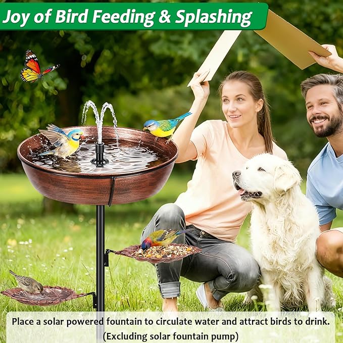 Metal Bird Bath for Outdoor - Garden Bird Bath with Removable Bowl Heavy-Duty Base, Winter Birdbath Feeder Rust-Proof Birdbaths for Garden Yard Lawn Decor, Easy to Install(Bronze)