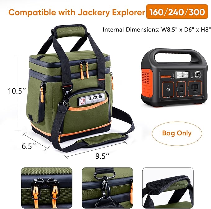 Double-Layer Travel Carrying Case for Jackery Explorer 300/240/160 – Portable Power Station Storage Bag with Molded Bottom, Side Ventilation, Front Pockets for Jackery Accessories & Solar Generator