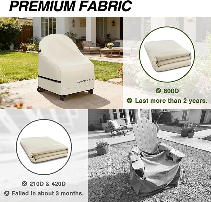 Porch Shield Waterproof Patio Adirondack Chair Cover 2 Pack Fits Outdoor Chairs 28W x 30D x 36H inch, Beige