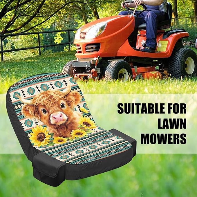 Aztec Riding Lawn Mower Seat Cover for Tractor Accessories Highland Cow Lawn Mower Seat Cover Protector Compatible with John Deere Cub Cadet, for Kubota