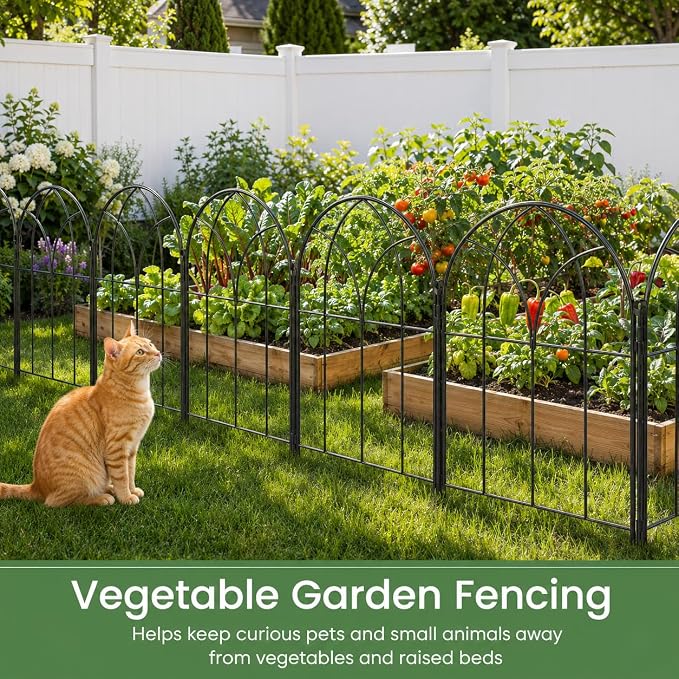 Decorative Garden Fence, Large 10 Panels 31.9 in H x 24.1 ft L, No Dig Metal Animal Barrier with Stakes for Dogs Rabbits, Flower Beds Yard Patio, Black
