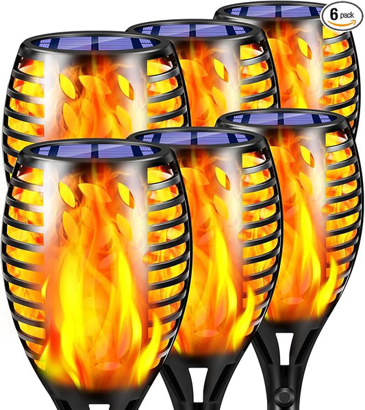TomCare 6 Pack Outdoor Flickering Flames Torch Decorative Garden Lights Solar Powered Waterproof Lighting for Garden Patio Yard Landscape