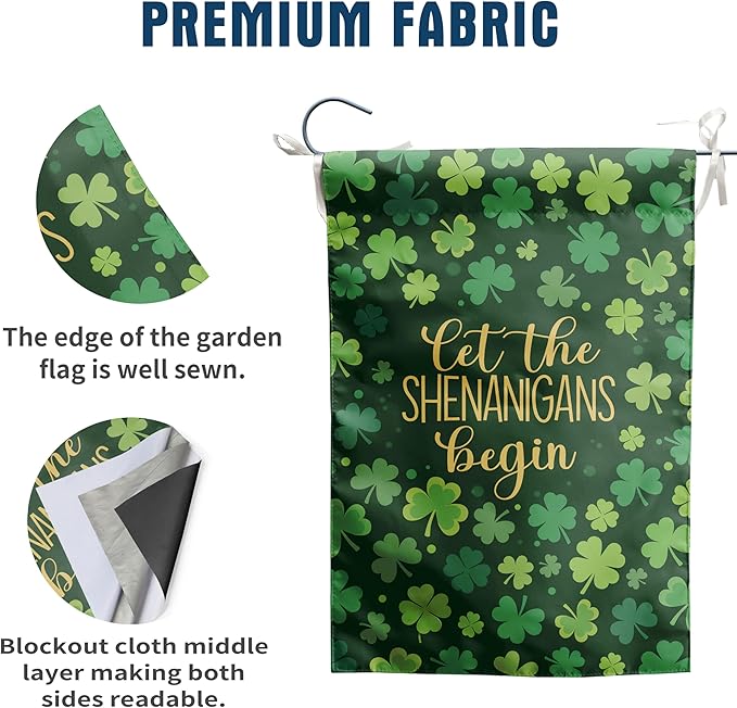 St Patricks Day House Flags 28 x 40 Double Sided for Outside Shamrock Clover Let the Shenanigans Begin Garden Decor Saint Patrick Spring Yard Signs
