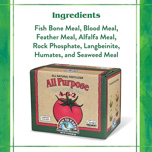 Down To Earth All Natural Fertilizers Organic All Purpose Tomato & Vegetable Mix - Plant Food for Tomatoes, Peppers, Herbs and Flowers 4-6-2, 15 lb