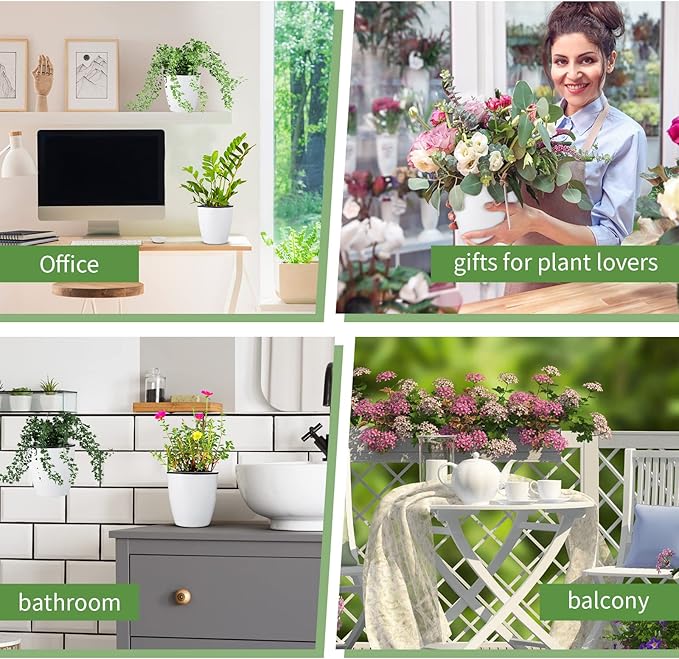 Yungyan 20 Sets 5" Self Watering Hanging Planter White Lazy Flower Pots Plastic Wall Propagation Window Wall Mount Planter with Hooks and Absorbent Cotton Ropes for Indoor Succulent Plants