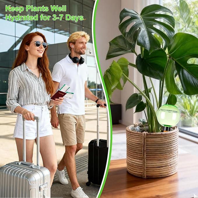 4 Pack Self Watering Globes 17oz Large Plant Watering Globes Top Fill, Self Water Planter Insert Indoor/Outdoor Plastic Water Bulbs Slow Release Terracotta for Plants, Green