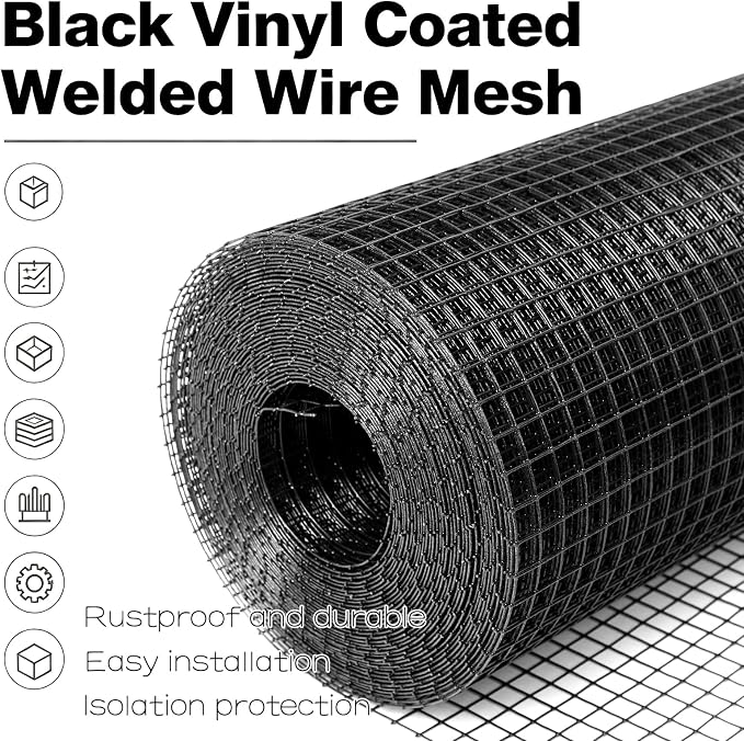 Black Hardware Cloth 1/2inx48inx100ft, Chicken Wire Fencing, 19Gauge, PVC Coated Chicken Wire, Hardware Cloth, Perfect for Chicken Wire Mesh, Rodent Mesh, Tree Guard, Chicken Coop