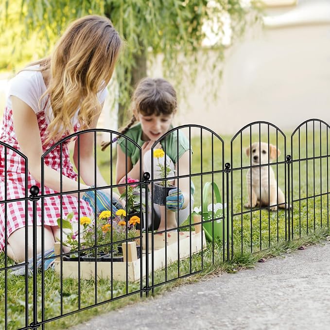 FOREHOGAR Metal Garden Fence 17in (H) x 10ft (L), 10 Panels + 11 Stakes Dog Fence Border Fence Animal Barrier, No Dig Garden Fencing for Yard Flower Bed Patio Outdoor, CTW1710 Black