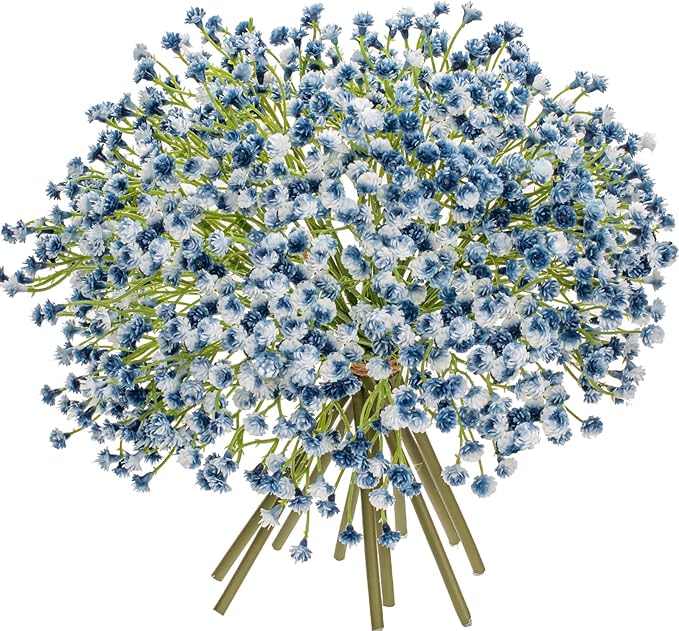 Baby's Breath Artificial Flowers Bulk 10 Pack (30pcs) Faux Baby Breath Plastic Flower Fake Gypsophila Flower Arrangement for Crafts Fake Flowers Bouquet for Wedding Centerpieces Blue Baby Breath