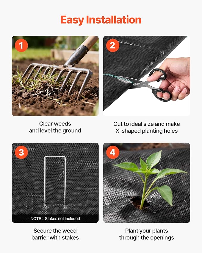 VEVOR 1.4x50FT 3.2oz Weed Barrier Fabric Heavy Duty, Landscape Fabric, Woven Weed Blocker Fabric, Garden Weed Fabric, Weed Control Fabric Ground Cover, Landscaping Cloth, Gardening Weed Mat, Black