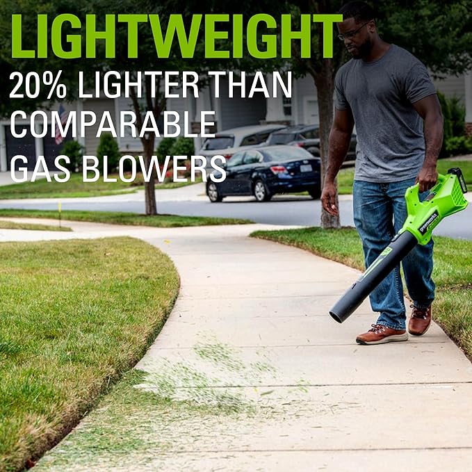 Greenworks 48V 17" Cordless Electric Lawn Mower, Leaf Blower, (2) 4.0Ah Batteries and Rapid Charger