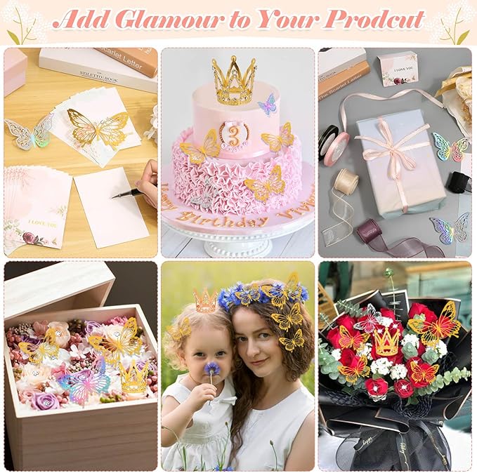366 pcs Flower Bouquet Wrapping Paper,Waterproof Flower Floral Wrapping Paper Bouquet Sheets With Ribbons Pins 3D Butterflies and Crowns for Florist Wrap