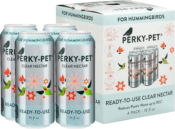 Perky-Pet 9102-1SR Purple Diamond Wine Top Fill Glass Hummingbird Feeder with Built-in Bee Guards - 24 oz+Perky-Pet 522 Ready-to-Use Clear Hummingbird Nectar in 4Cans,16oz Each Recyclable Aluminum Can