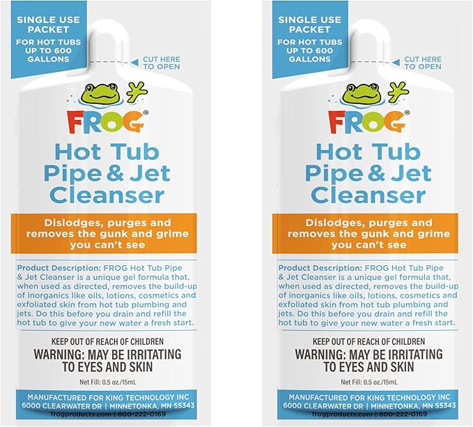 FROG Pipe & Jet Cleanser for Hot Tubs - Single Dose Deep Clean Purge Cleaner Packets for Clear Water - Prefilled for Hot Tubs to 600 Gallons - 2 Pack
