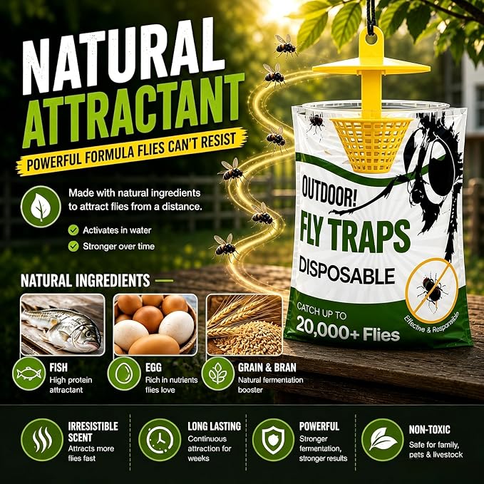 9 Pack Disposable Fly Traps Outdoor Hanging Add Water - Portable Fly Catcher Outdoor Flying Insect Trap Fly Traps for Ranch/Barn/Patio/Campsite