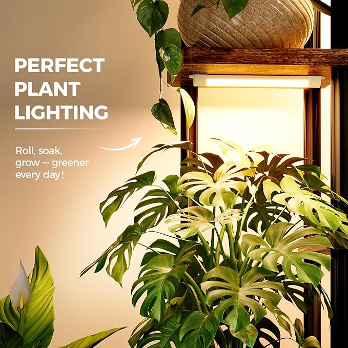 Bamworld Plant Shelf with Grow Light for Indoor Plants Corner 6 Tier Metal Plant Stand Wood Flower Stand for Home Living Room Decor Patio Decor
