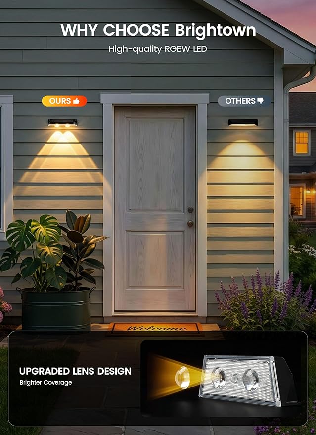 Brightown 12 Pack Solar Lights Outdoor Waterproof, Color Changing Solar Fence Deck Step Flood Lights, Warm White & RGBCW 11 Color, IP65 Waterproof Garden Lights for Outside Backyard Yard Step Patio