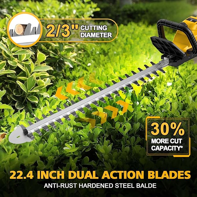 Hedge Trimmer Cordless Compatible with DEWALT 20V MAX Battery, 22-Inch Battery Hedge Trimmer, Brushless Bush Trimmer, 2/3'' Cutting Capacity, Lightweight & Rotatable Handle(No Battery)